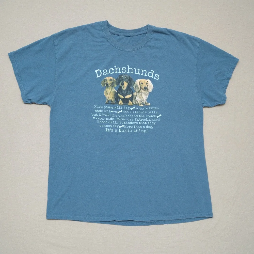 Vintage Y2k 2000s Dachshunds T Shirt Blue Its a Doxie‎ Thing L Adult